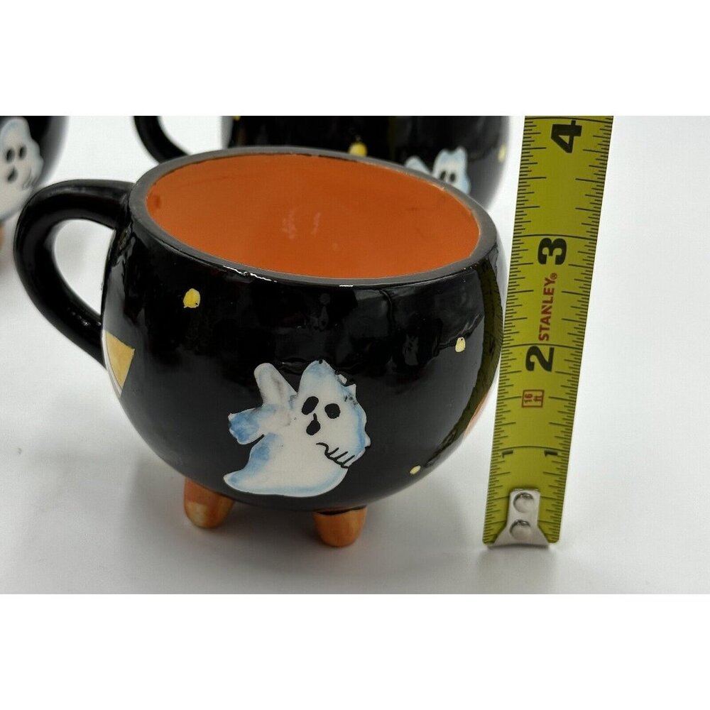 Halloween Black Cat Ghost Mug Coffee Tea 6oz Cup Hand Painted White Orange Set 8 - Picture 6 of 7